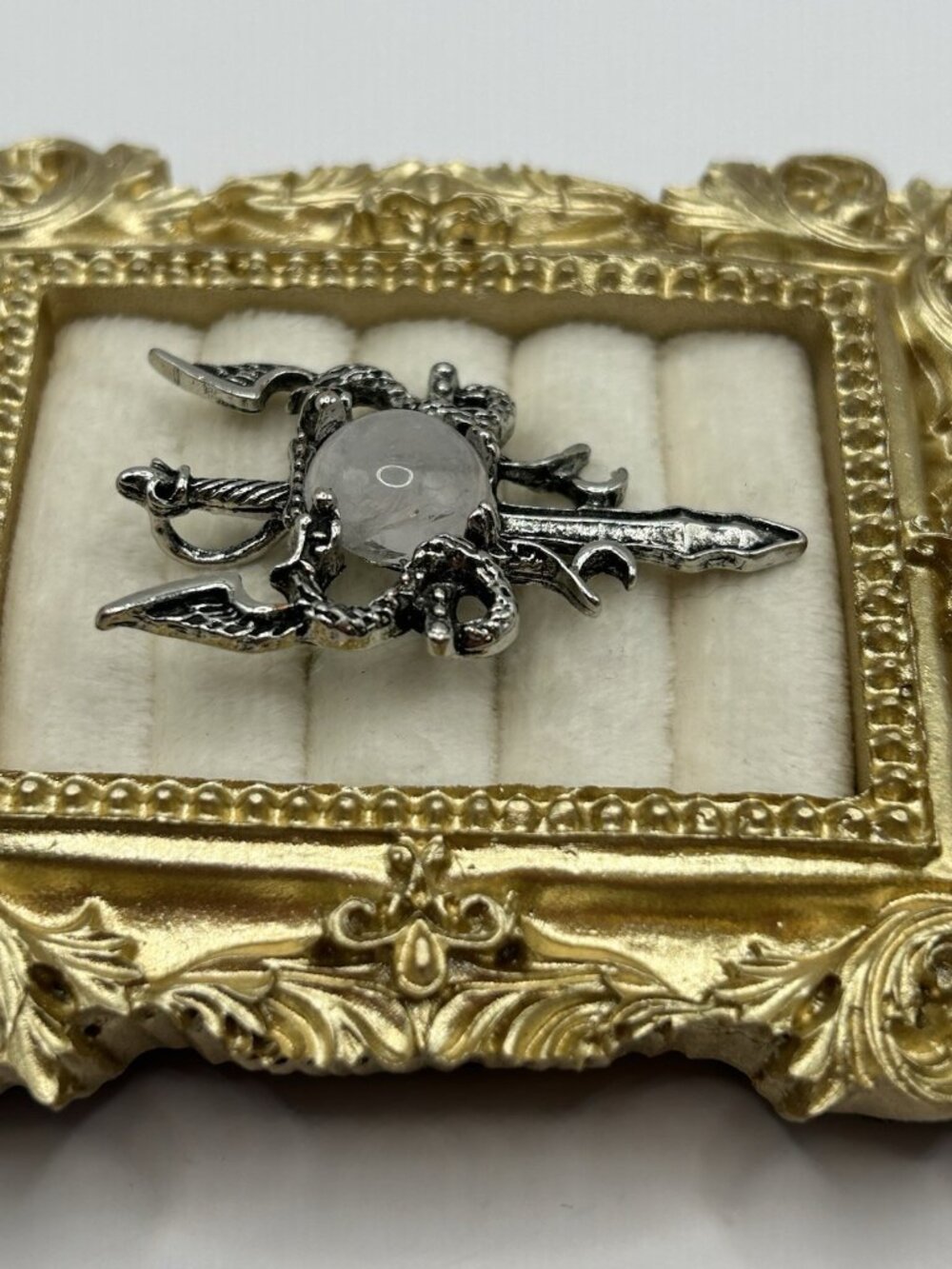 Gothic Dragon Sword Pendant Clear Cabochon Fantasy Medieval Silvertone - Picture 8 of 12